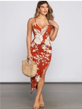 Windsor Rust Floral Asymmetrical Dress